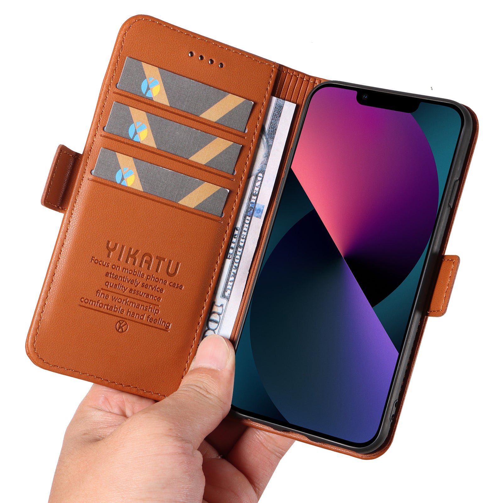 YIKATU YK-003 Flip Cover til iPhone 13 mini 5,4 tommer Anti-ridse PU læderholder Telefonpung etui YIKATU YK-003 Flip Cover til iPhone 13 mini 5,4 tommer Anti-ridse PU læderholder Telefonpung etui